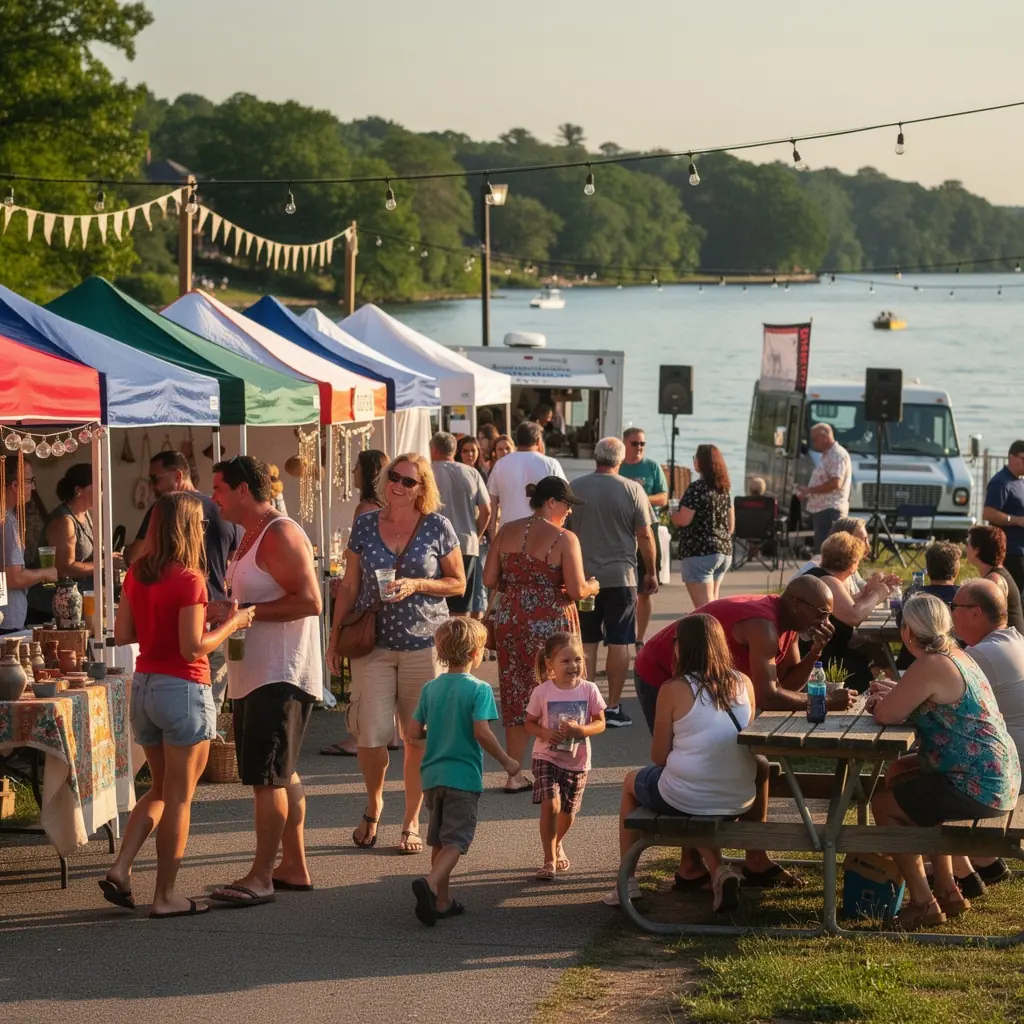 Пейзаж озера на закате с отражением в воде